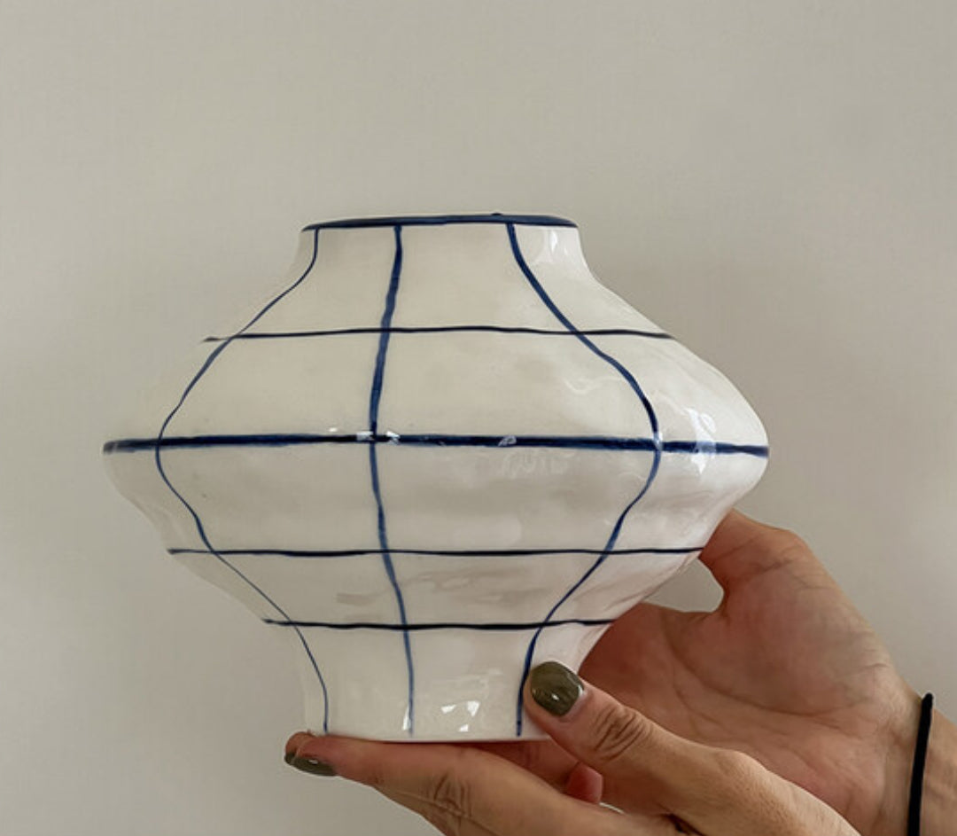 Hand-Drawn Blue Ceramic Vase (H15cm)